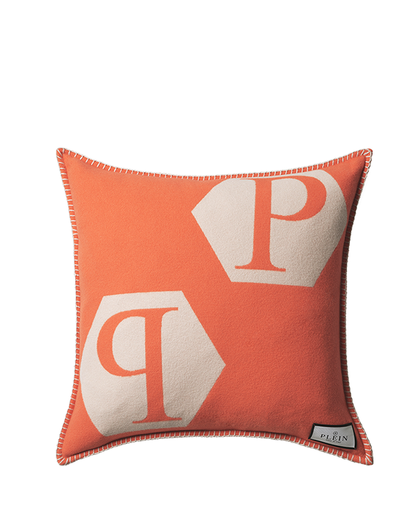 כרית נוי עם כיתוב PP בכתום ואפור