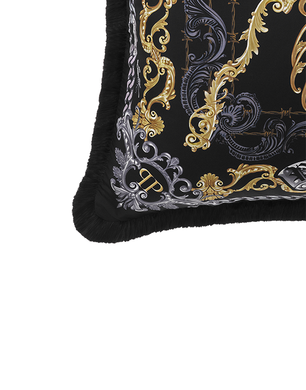 כרית נוי משי טהור בעיצוב שלד ועיטורי זהב