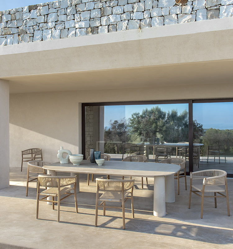 Bold שולחן אוכל מלבני 280×150 ס"מ באבן ובטון - Bold Rectangular Dining Table 280x150 Stone Concrete - Ethimo